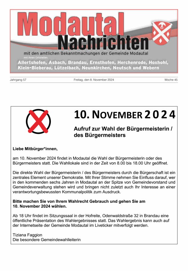 Modautal-Nachrichten Titelblatt 45/2024