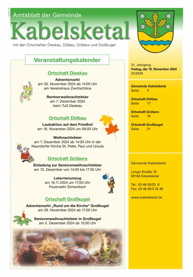 Amtsblatt der Gemeinde Kabelsketal mit den Ortsteilen Titelblatt 22/2024