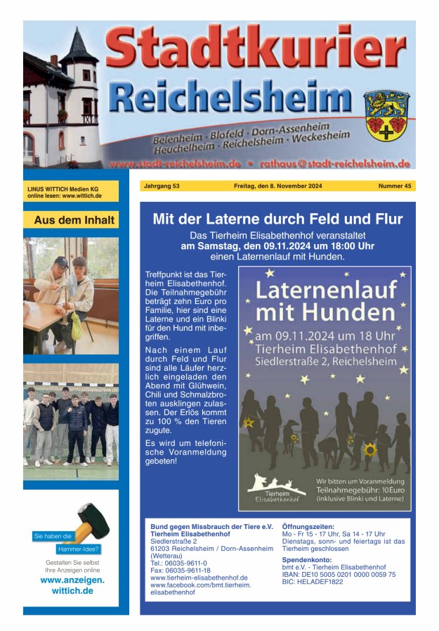 Stadtkurier Reichelsheim Titelblatt 45/2024