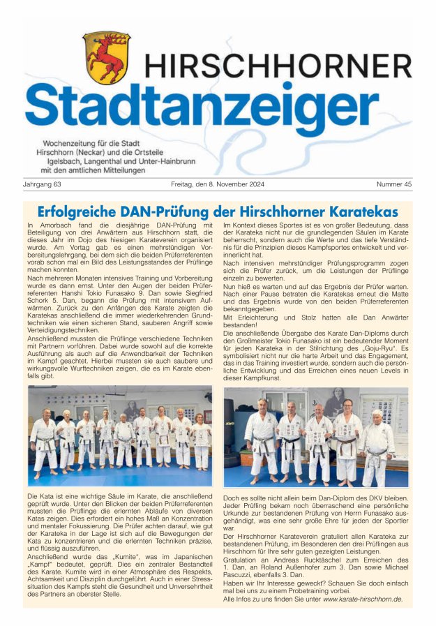 Hirschhorner Stadtanzeiger Titelblatt 45/2024