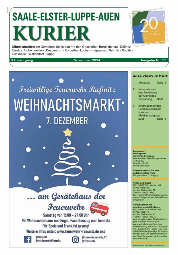 Saale-Elster-Luppe-Auen-Kurier Titelblatt 11/2024