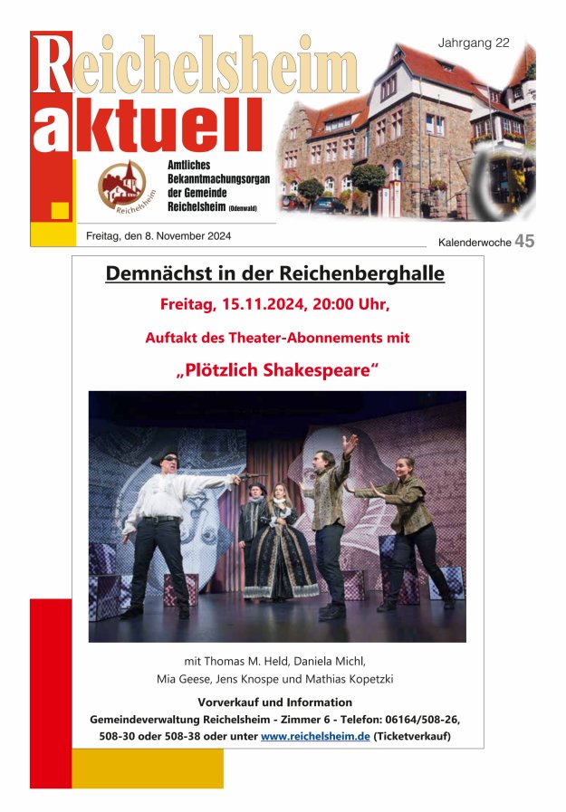 Reichelsheim aktuell - Amtsblatt der Gemeinde Reichelsheim(Odenwald) Titelblatt 45/2024