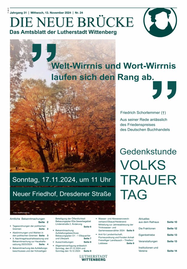 Die neue Brücke – Das Amtsblatt der Lutherstadt Wittenberg Titelblatt 24/2024