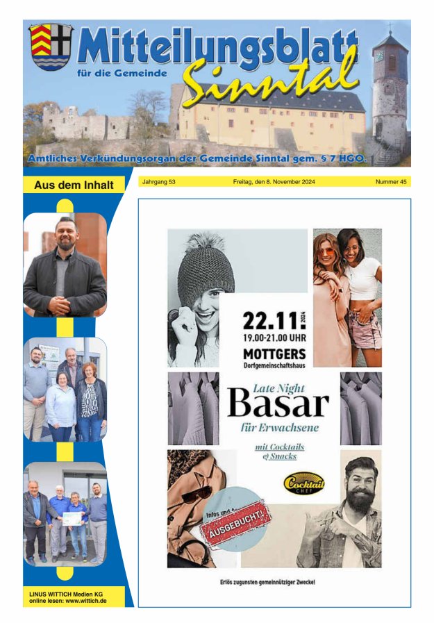 Mitteilungsblatt für die Gemeinde Sinntal Titelblatt 45/2024