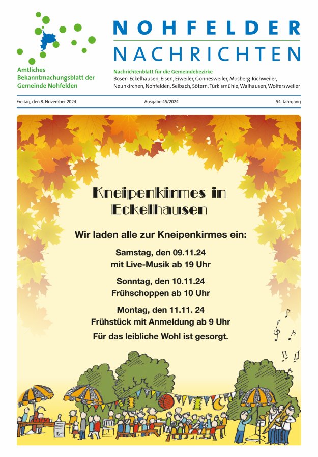 Nohfelder Nachrichten Titelblatt 45/2024