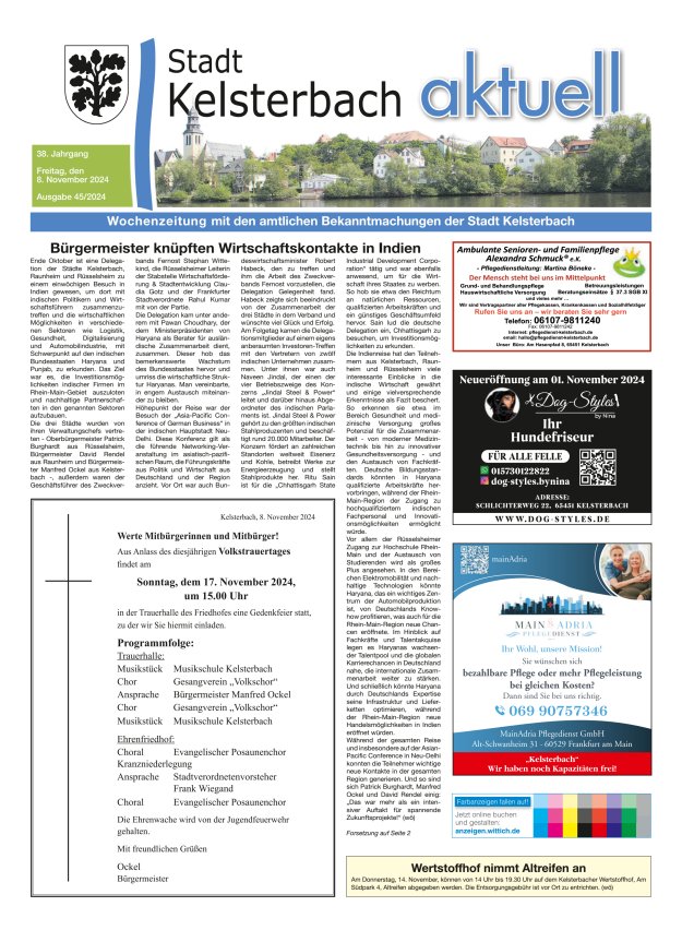 Kelsterbach aktuell Titelblatt 45/2024