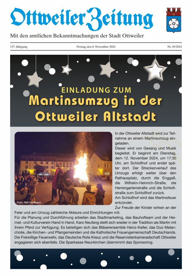 Ottweiler Zeitung Titelblatt 45/2024