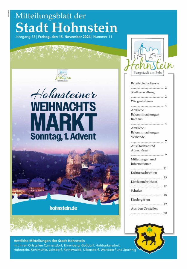 Mitteilungsblatt der Stadt Hohnstein Titelblatt 11/2024