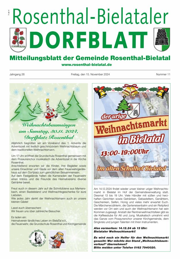 Rosenthal-Bielataler Dorfblatt Titelblatt 11/2024