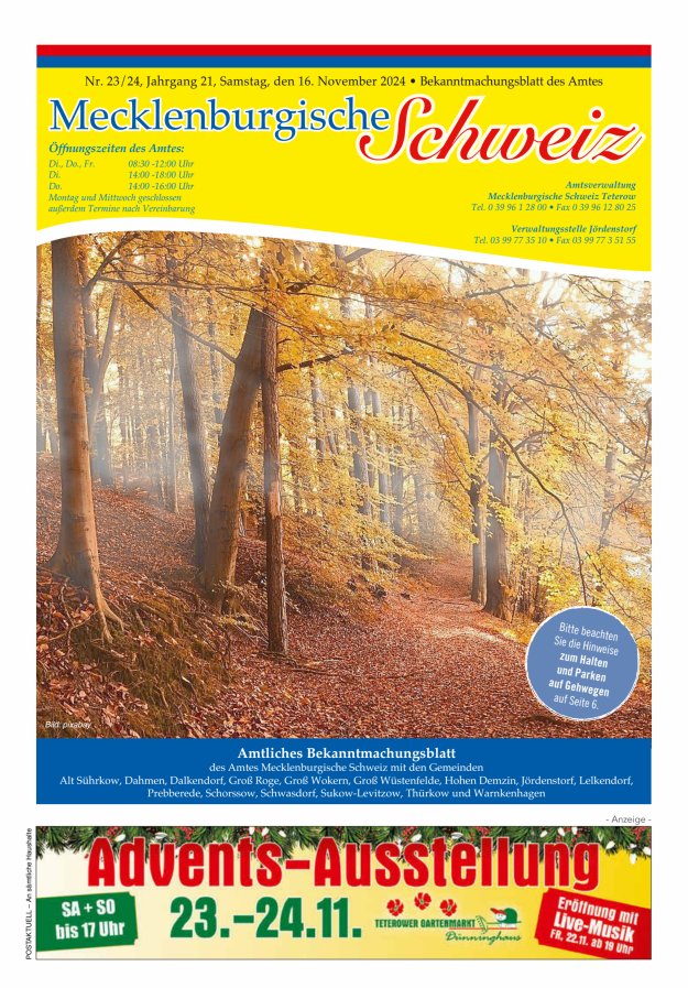 Bekanntmachungsblatt des Amtes Mecklenburgische Schweiz Titelblatt 23/2024