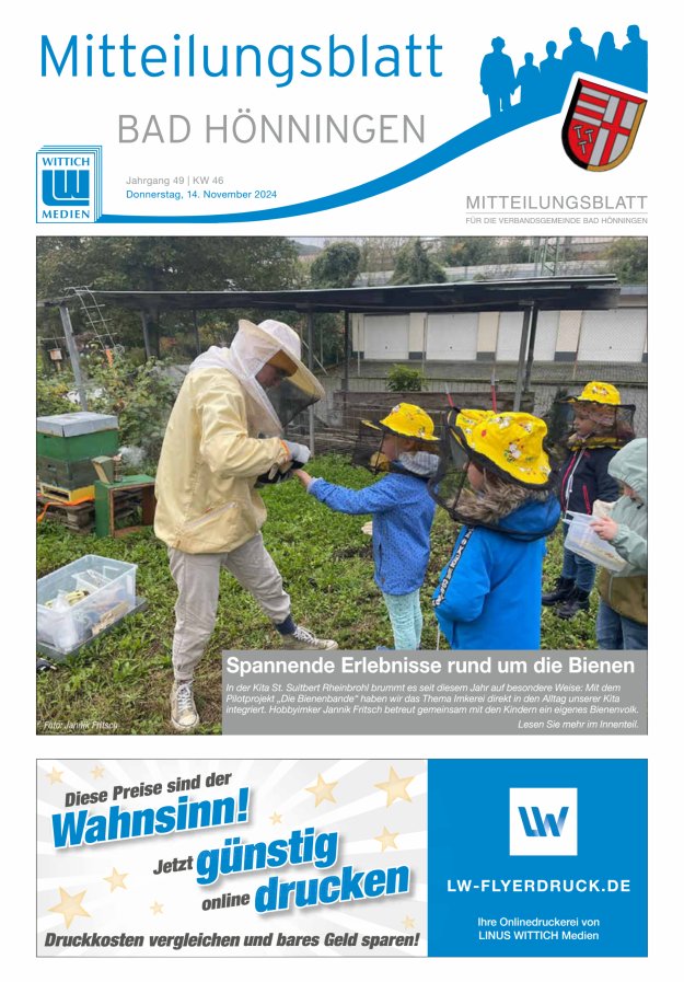 Mitteilungsblatt für den Bereich der Verbandsgemeinde Bad Hönningen Titelblatt 46/2024