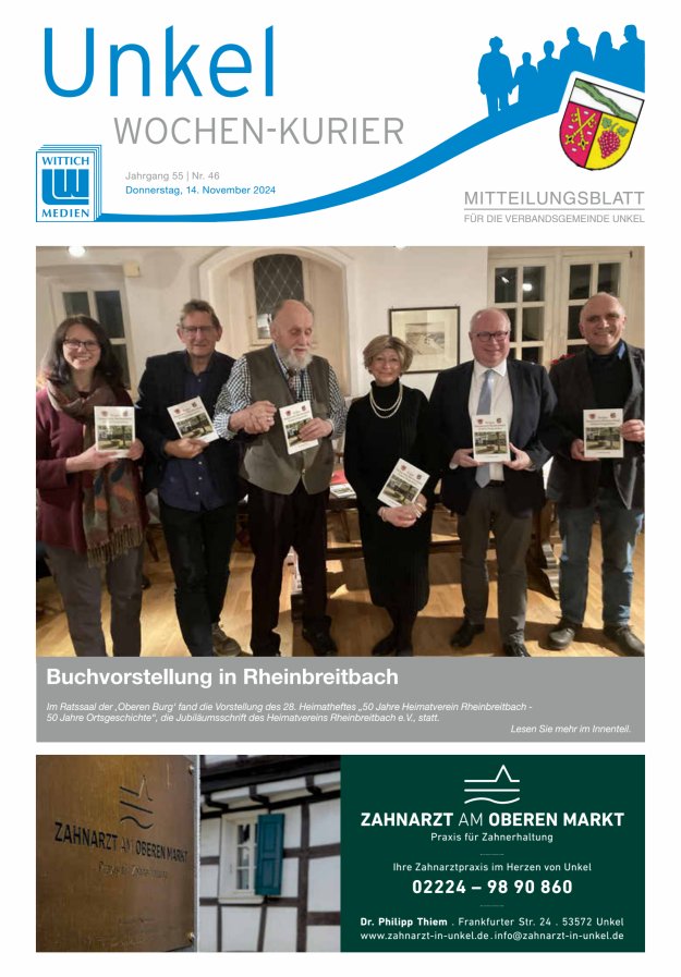 Wochen-Kurier Verbandsgemeinde Unkel Titelblatt 46/2024