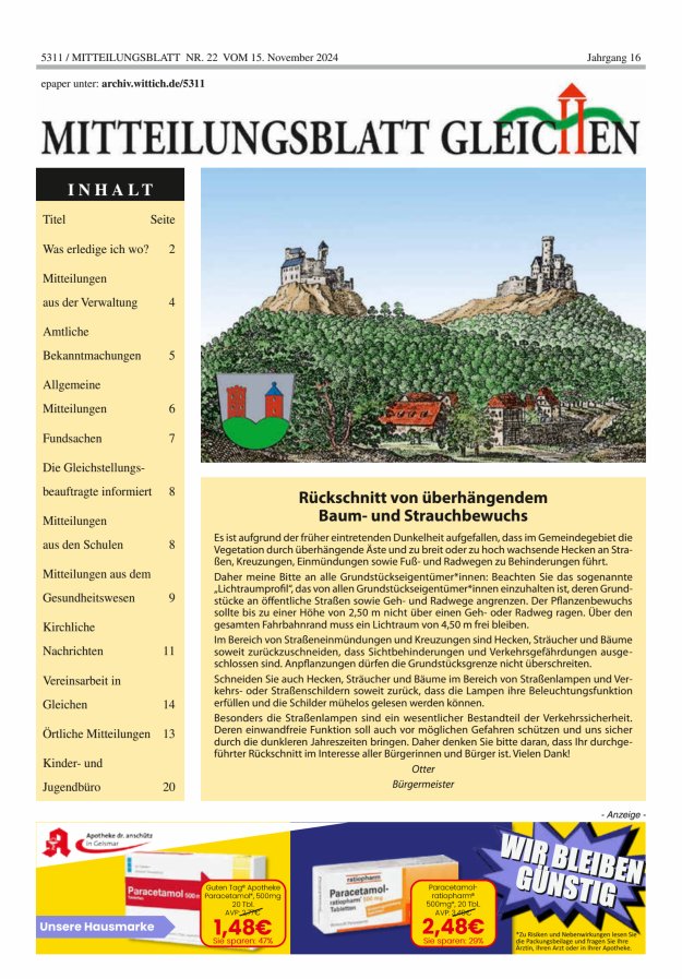 Mitteilungsblatt Gleichen Titelblatt 22/2024