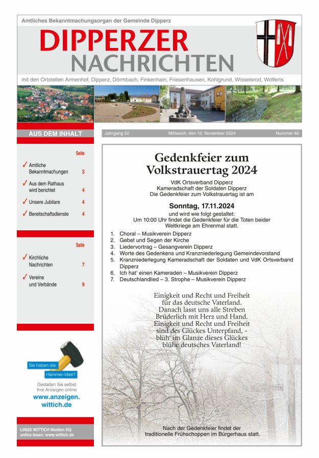 Dipperzer Nachrichten Titelblatt 46/2024