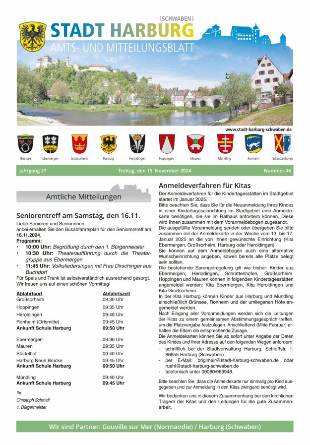 Amts- und Mitteilungsblatt der Stadt Harburg Titelblatt 46/2024