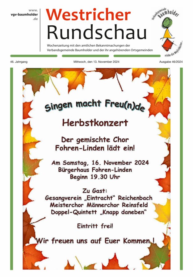 Westricher Rundschau VG Baumholder Titelblatt 46/2024