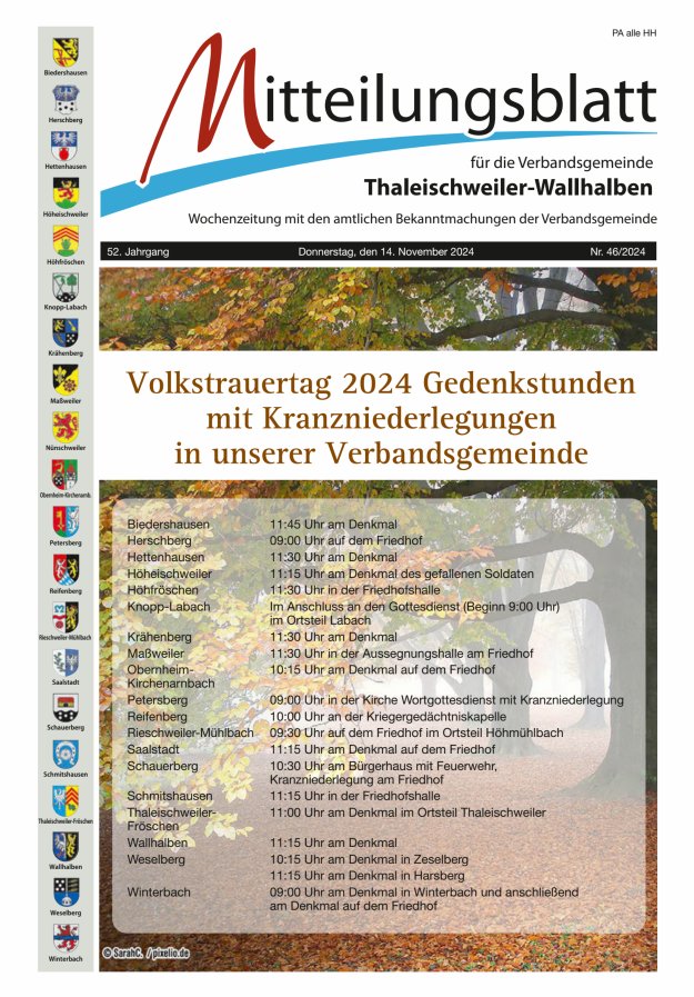 Mitteilungsblatt VG Thaleischweiler-Wallhalben Titelblatt 46/2024