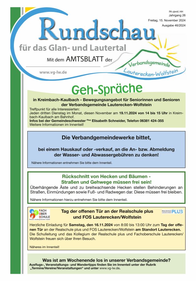 Rundschau für das Glan- und Lautertal Titelblatt 46/2024