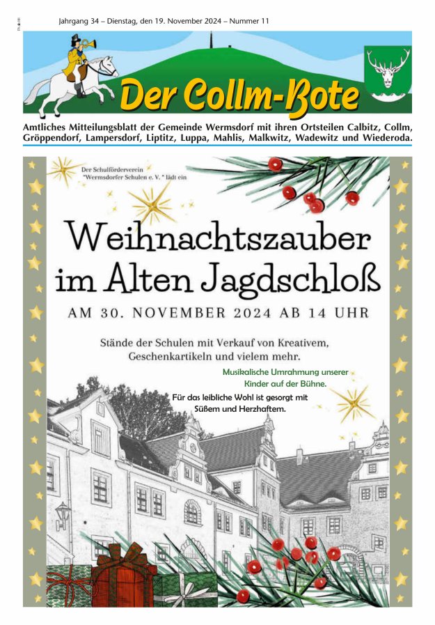 Collm-Bote – Amtliches Mitteilungsblatt der Gemeinde Wermsdorf mit ihren Ortsteilen Titelblatt 11/2024