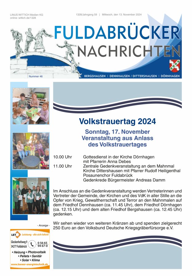 Fuldabrücker Nachrichten Titelblatt 46/2024