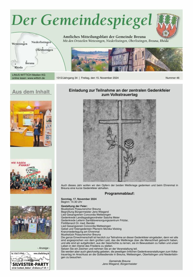 Der Gemeindespiegel (Breuna) Titelblatt 46/2024