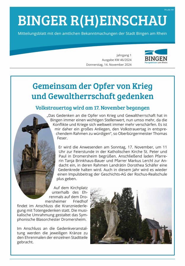 Binger R(h)einschau - Mitteilungsblatt mit den Amtlichen Bekanntmachungen der Stadt Bingen Titelblatt 20/2024