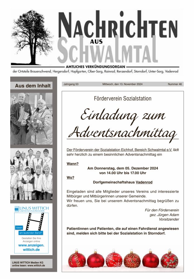 Nachrichten aus Schwalmtal Titelblatt 46/2024