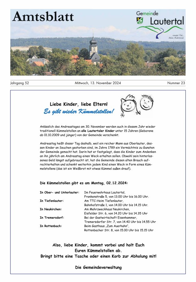 Amtsblatt der Gemeinde Lautertal Titelblatt 23/2024