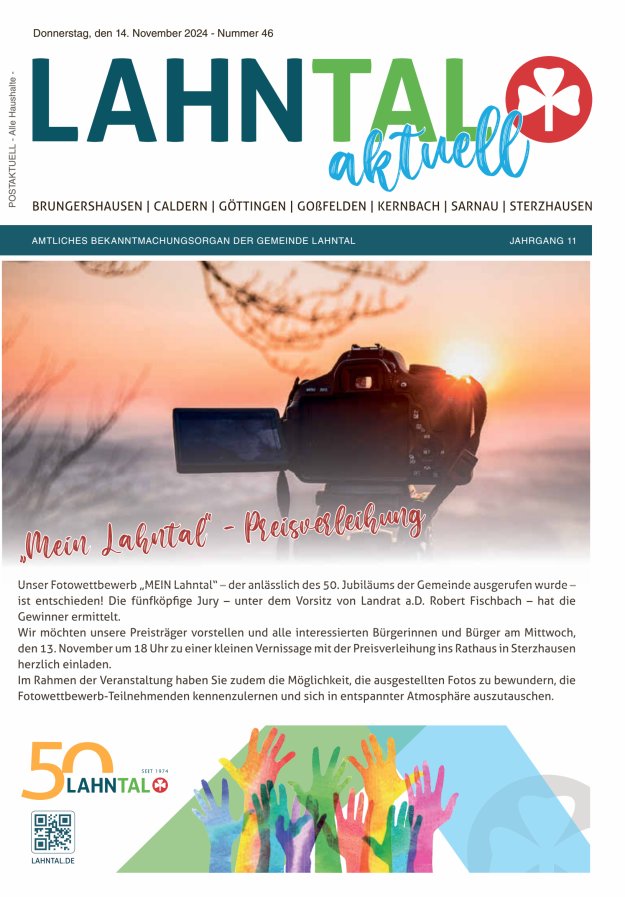Amtliches Bekanntmachungsorgan der Gemeinde Lahntal Titelblatt 46/2024