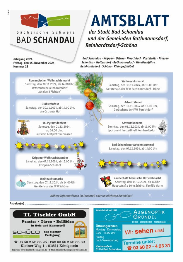 Amtsblatt der Stadt Bad Schandau und der Gemeinden Titelblatt 23/2024