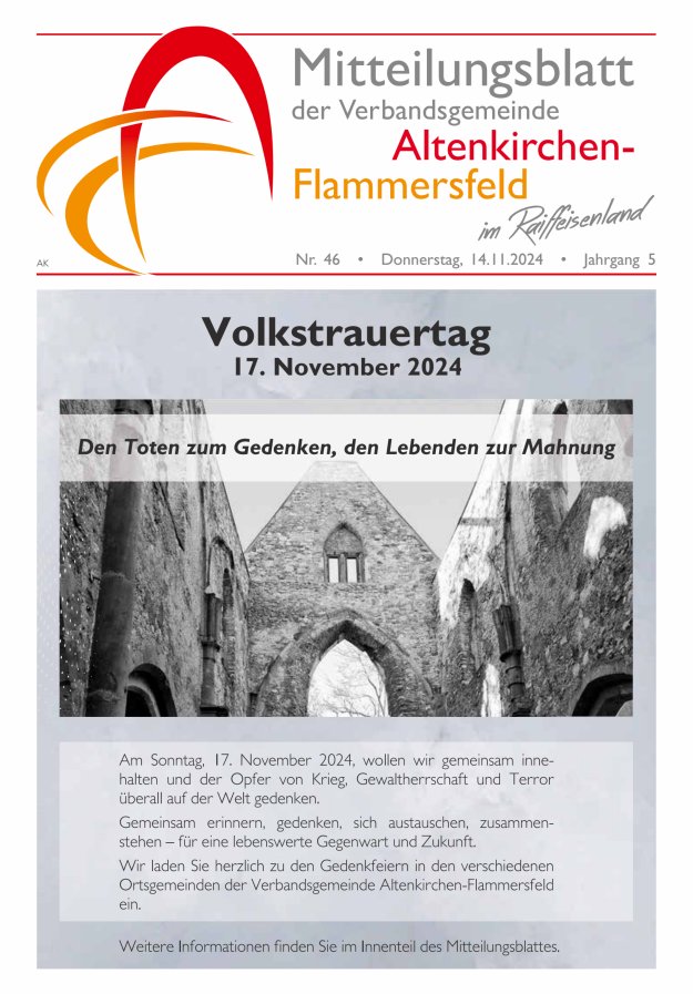 Mitteilungsblatt Verbandsgemeinde Altenkirchen-Flammersfeld Titelblatt 46/2024