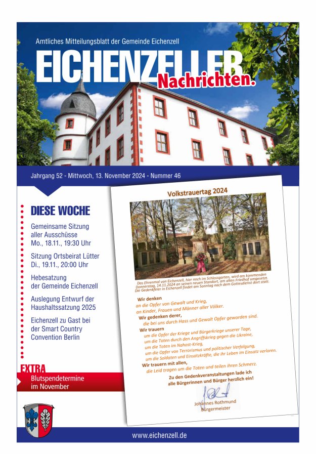 Amtliches Mitteilungsblatt der Gemeinde Eichenzell Titelblatt 46/2024