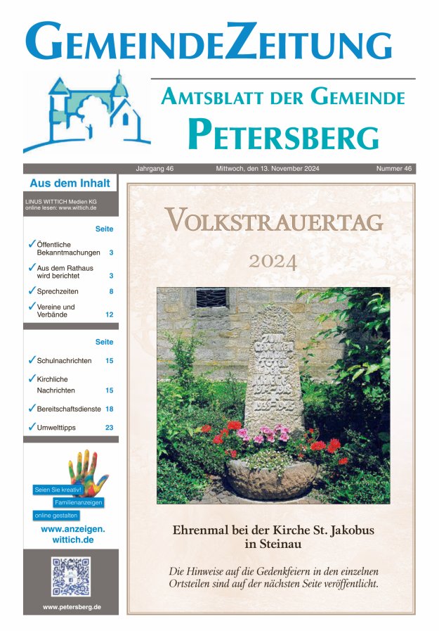 Amtsblatt Blickpunkt Petersberg Titelblatt 46/2024