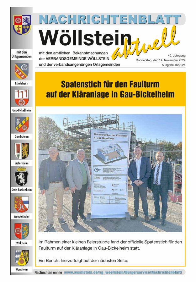 Nachrichtenblatt Wöllstein aktuell Titelblatt 46/2024