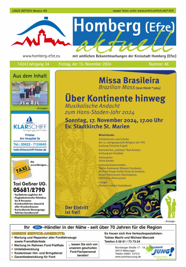 Homberg Efze aktuell Titelblatt 46/2024