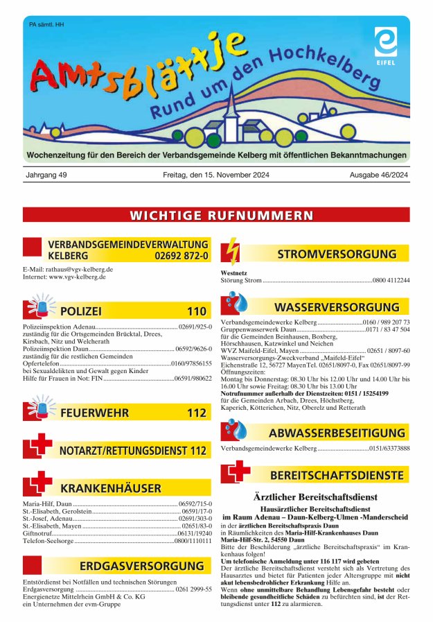 Amtsblättje - Rund um den Hochkelberg Titelblatt 46/2024