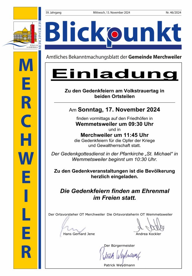 Blickpunkt Merchweiler Titelblatt 46/2024