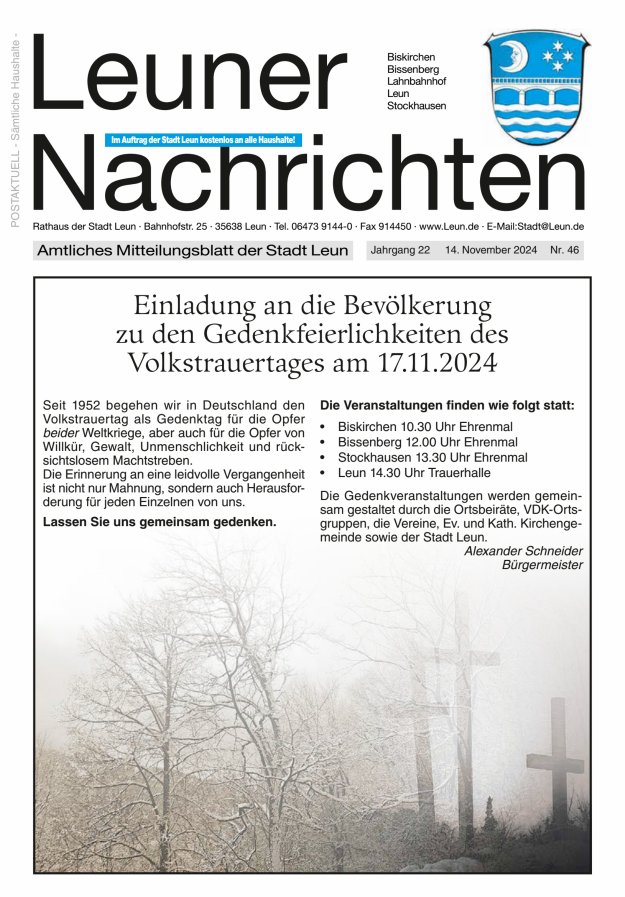 Leuner Nachrichten Titelblatt 46/2024