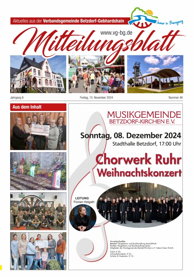 Aktuelles aus der VG Betzdorf-Gebhardshain, Ausgabe Betzdorf Titelblatt 46/2024