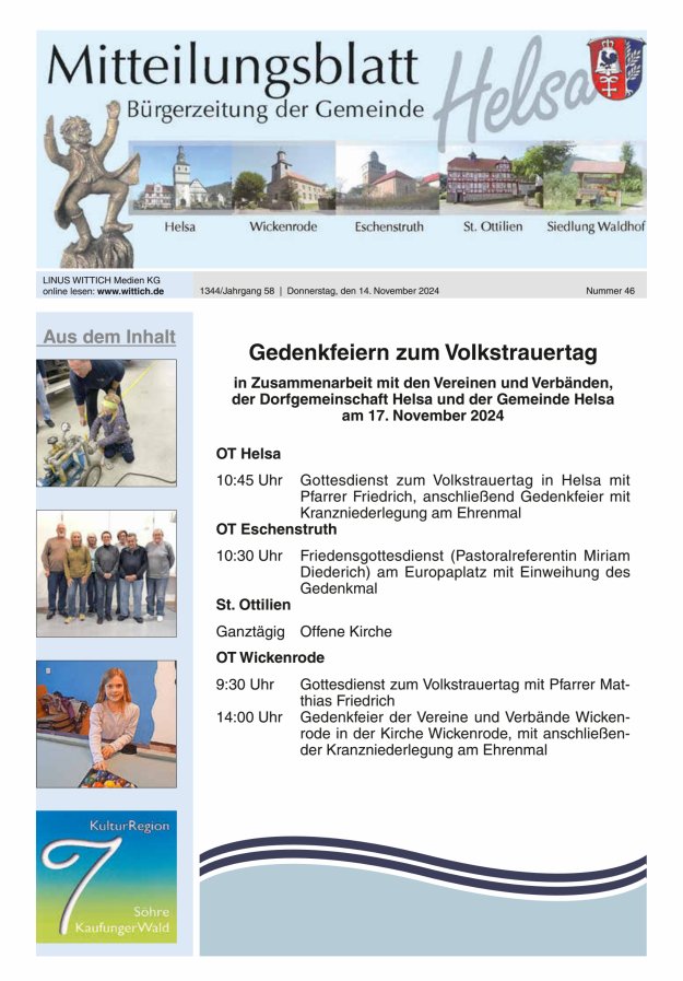 Mitteilungsblatt Helsa Titelblatt 46/2024