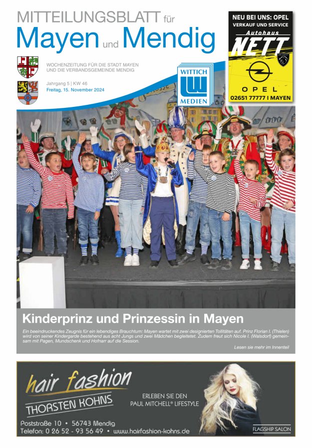 Mitteilungsblatt für Mayen und Mendig Titelblatt 46/2024