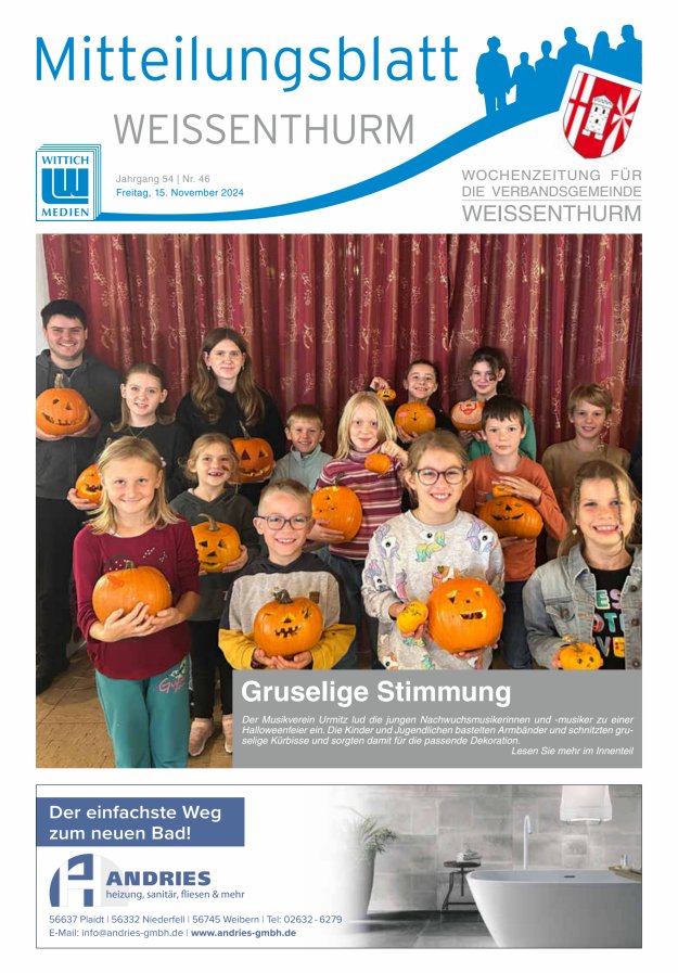Mitteilungsblatt für den Bereich der Verbandsgemeinde Weißenthurm Titelblatt 46/2024