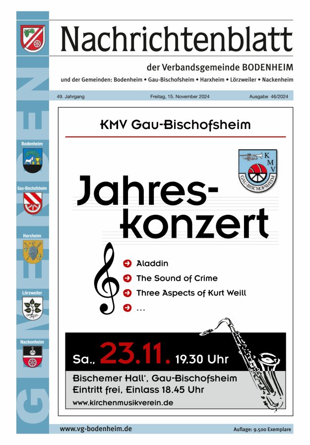 Nachrichtenblatt der VG Bodenheim              Titelblatt 46/2024
