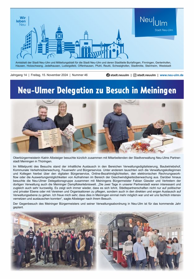 Amtsblatt der Stadt Neu-Ulm und Mitteilungsblatt für die Stadt Neu-Ulm Titelblatt 46/2024