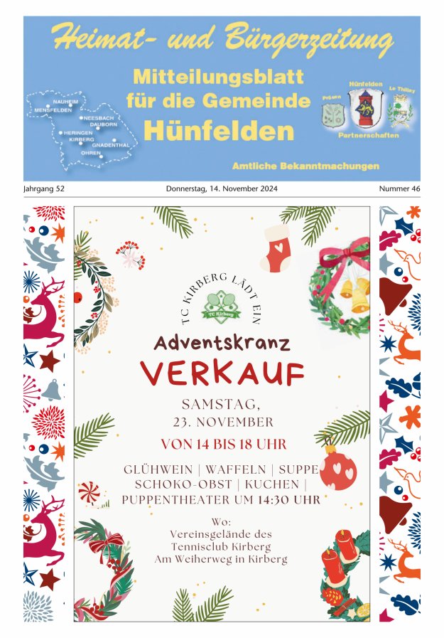 Mitteilungsblatt für die Gemeinde Hünfelden Titelblatt 46/2024