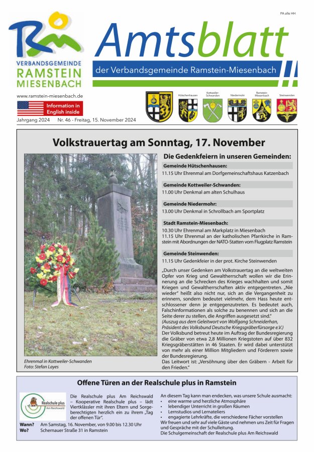 Amtsblatt VG Ramstein-Miesenbach Titelblatt 46/2024