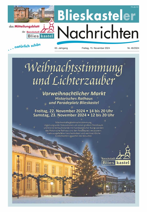 Blieskasteler Nachrichten  Titelblatt 46/2024