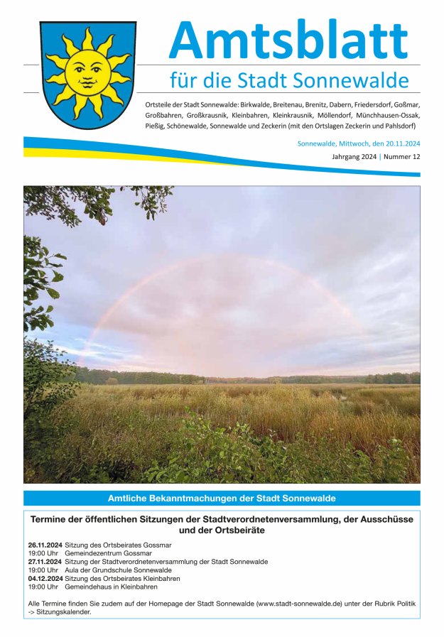 Amtsblatt für die Stadt Sonnewalde Titelblatt 12/2024