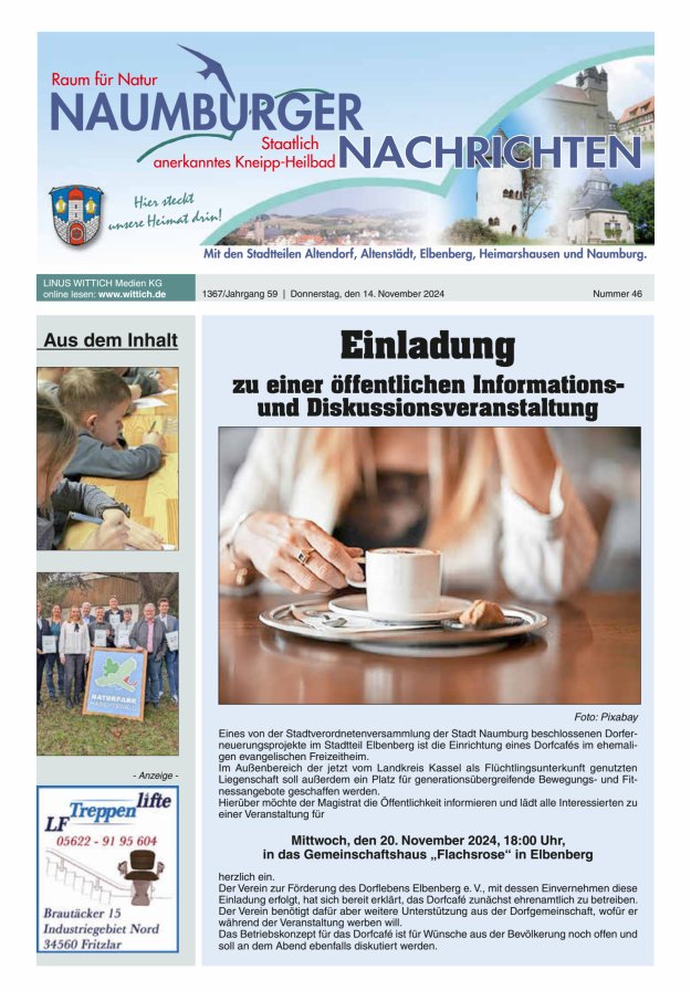 Naumburger Nachrichten Titelblatt 46/2024