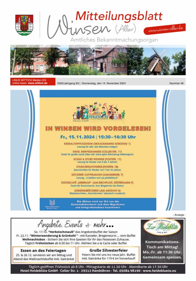 Mitteilungsblatt der Gemeinde Winsen Titelblatt 46/2024